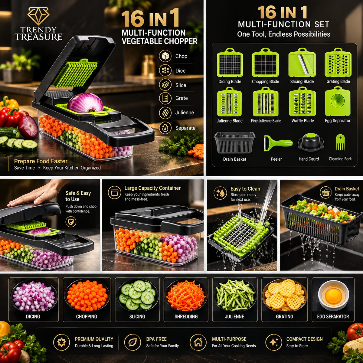 16-in-1 Vegetable Chopper & Slicer with Container – Multi-Function