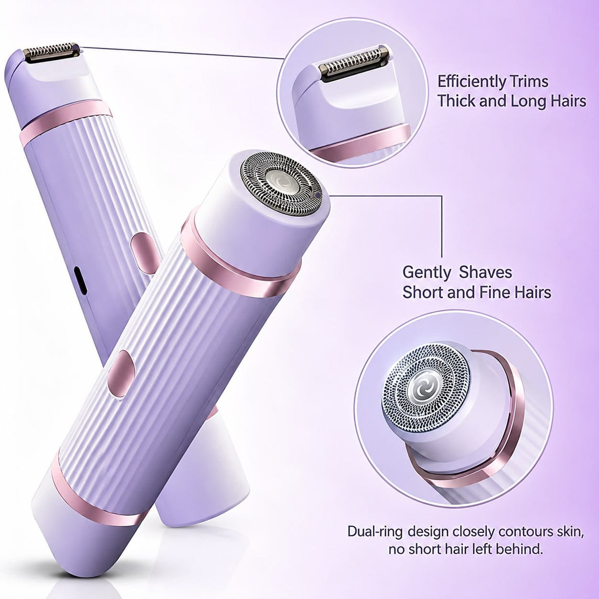 2-in-1 Electric Shaver & Trimmer for Women – Rechargeable Facial & Body Hair Remover