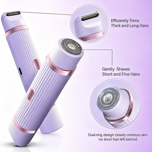 2-in-1 Electric Shaver & Trimmer for Women – Rechargeable Facial & Body Hair Remover